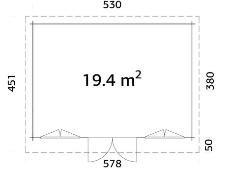 Lisandra 19,4 m² (5,5x4 m | 44 mm) Aiamaja alumiiniumuste ja -akendega