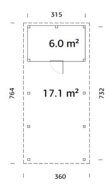 Karl 23.1m2 (3.15x7.32m) Kuuriga lamekatusega autovarjualune ühele autole