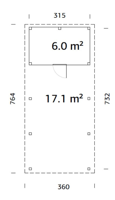 Karl 23.1m2 (3.15x7.32m) Kuuriga lamekatusega autovarjualune ühele autole