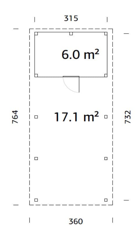 Karl 23.1m2 (3.15x7.32m) Kuuriga lamekatusega autovarjualune ühele autole