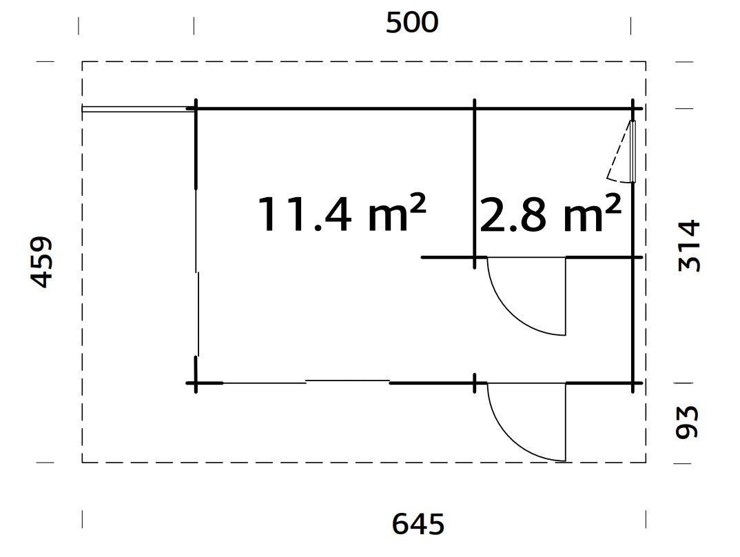 Cecilia 14.2m2 (5x3.14m | 70mm) Kaheruumiline suvemaja alumiiniumakende ja -ustega