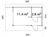 Cecilia 14.2m2 (5x3.14m | 70mm) Kaheruumiline suvemaja alumiiniumakende ja -ustega