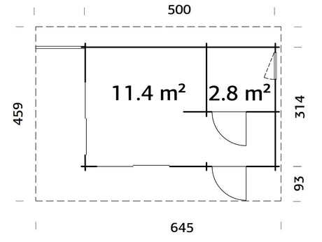 Cecilia 14.2m2 (5x3.14m | 70mm) Kaheruumiline suvemaja alumiiniumakende ja -ustega