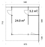 Cecilia 27.2m2 (5.4x5.4m | 70mm) Mitmeruumiline suvemaja alumiiniumakende ja -ustega