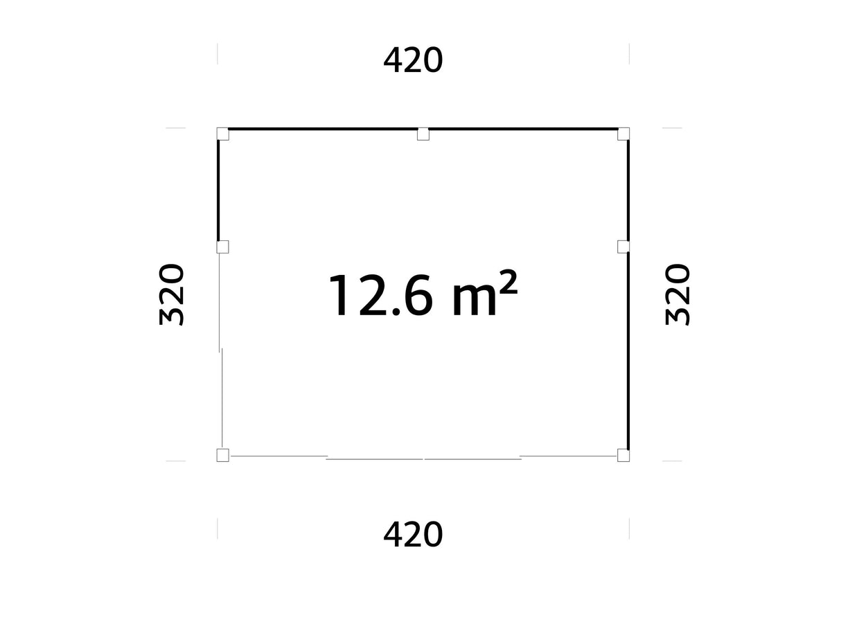 Serena 1 (4,2x3,2 m | 12,6 m² | 44 mm) Modernne klaaspaviljon aeda – alumiiniumuksed ja -aknad (ühekordne või topeltklaas)