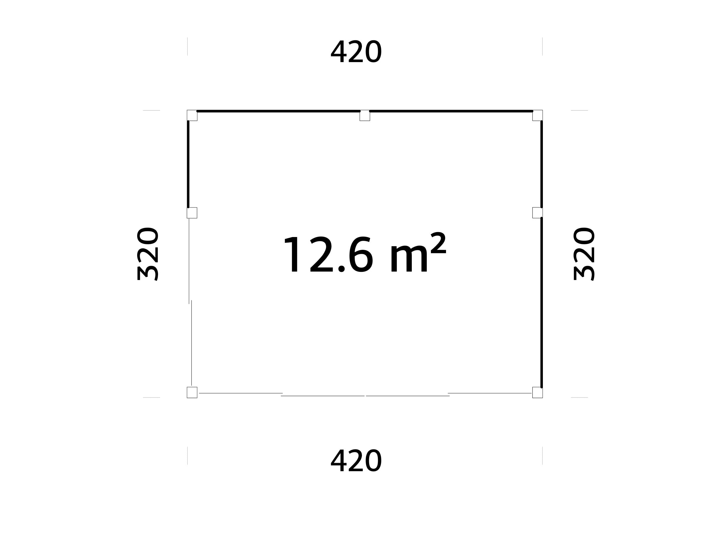 Serena 1 (4,2x3,2 m | 12,6 m² | 44 mm) Modernne klaaspaviljon aeda – alumiiniumuksed ja -aknad (ühekordne või topeltklaas)
