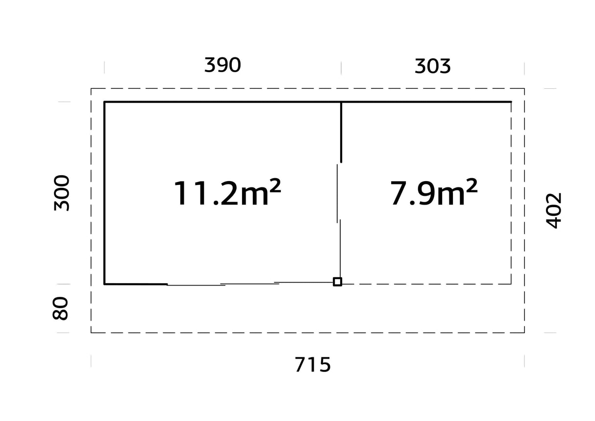 Andrea 11.2+7.9m2 (6.93x3m | 44mm) Lükanduste ja modernse nurgalahendusega aiamaja varikatusega