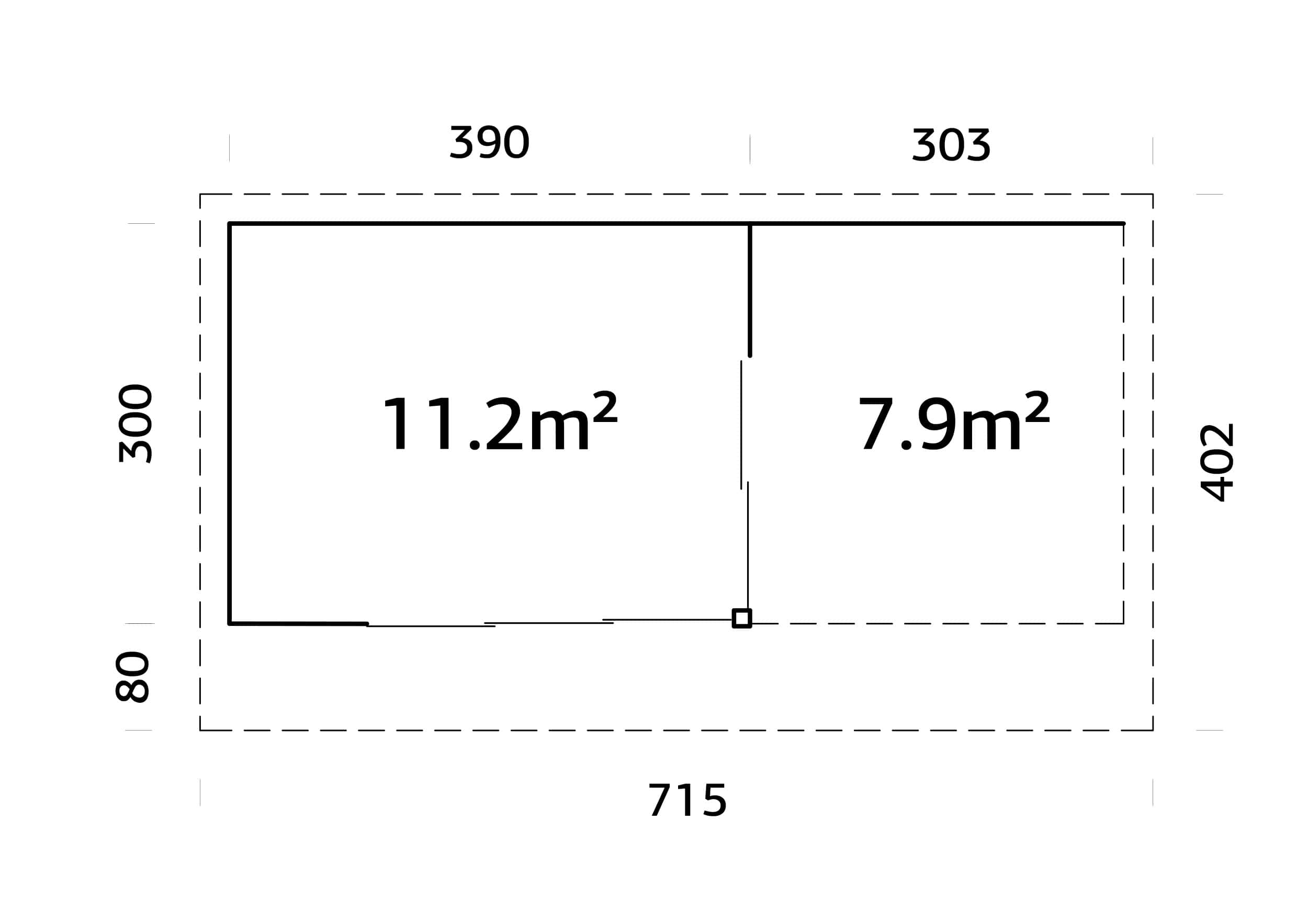 Andrea 11.2+7.9m2 (6.93x3m | 44mm) Lükanduste ja modernse nurgalahendusega aiamaja varikatusega