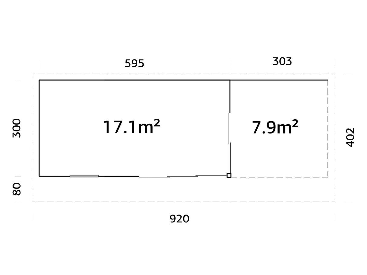Andrea 17.1+7.9m2 (8.98x3m | 44mm) Lükanduste ja modernse nurgalahendusega aiamaja varikatusega
