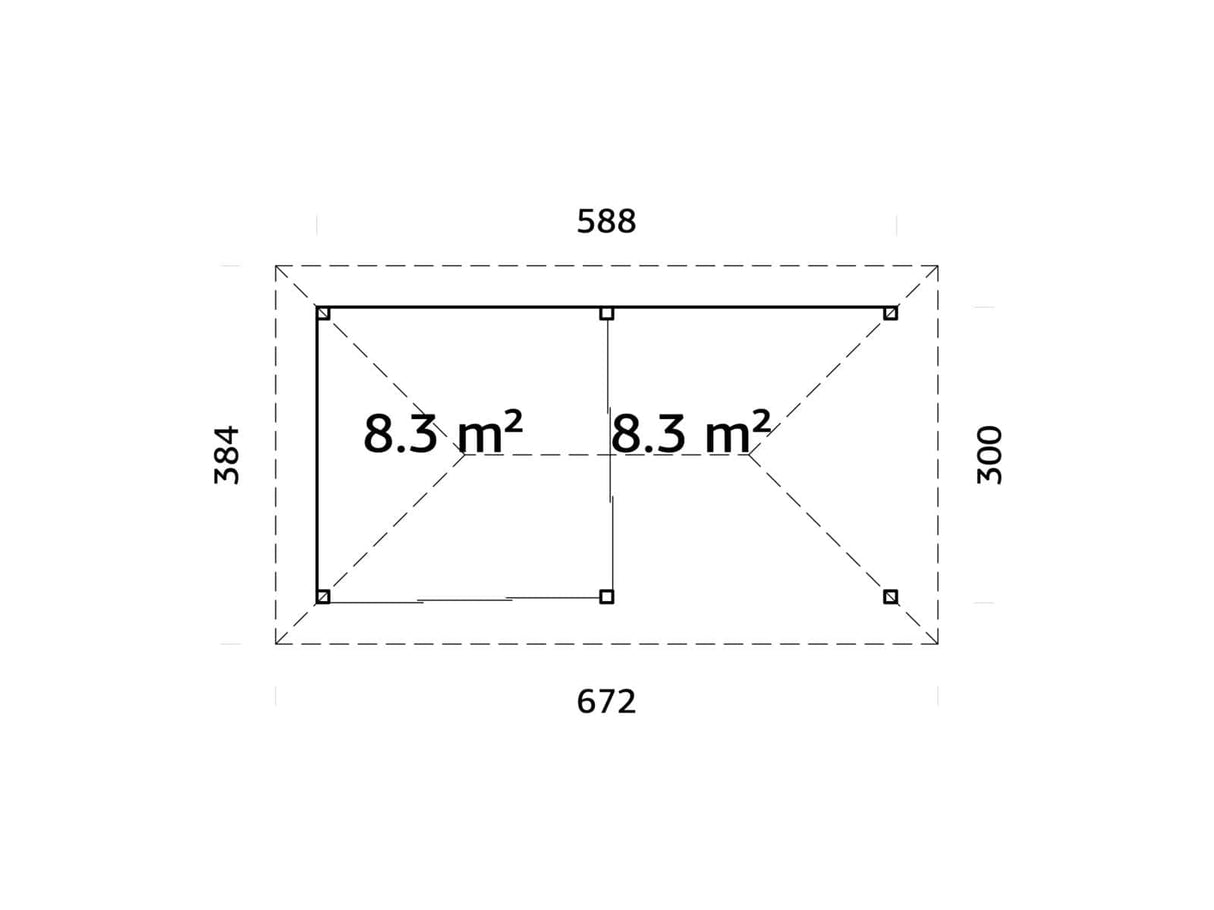 Bianca 16.6m2 Set 205/505 (5.88x3m) Kahe lükandukse ja varikatusega paviljon