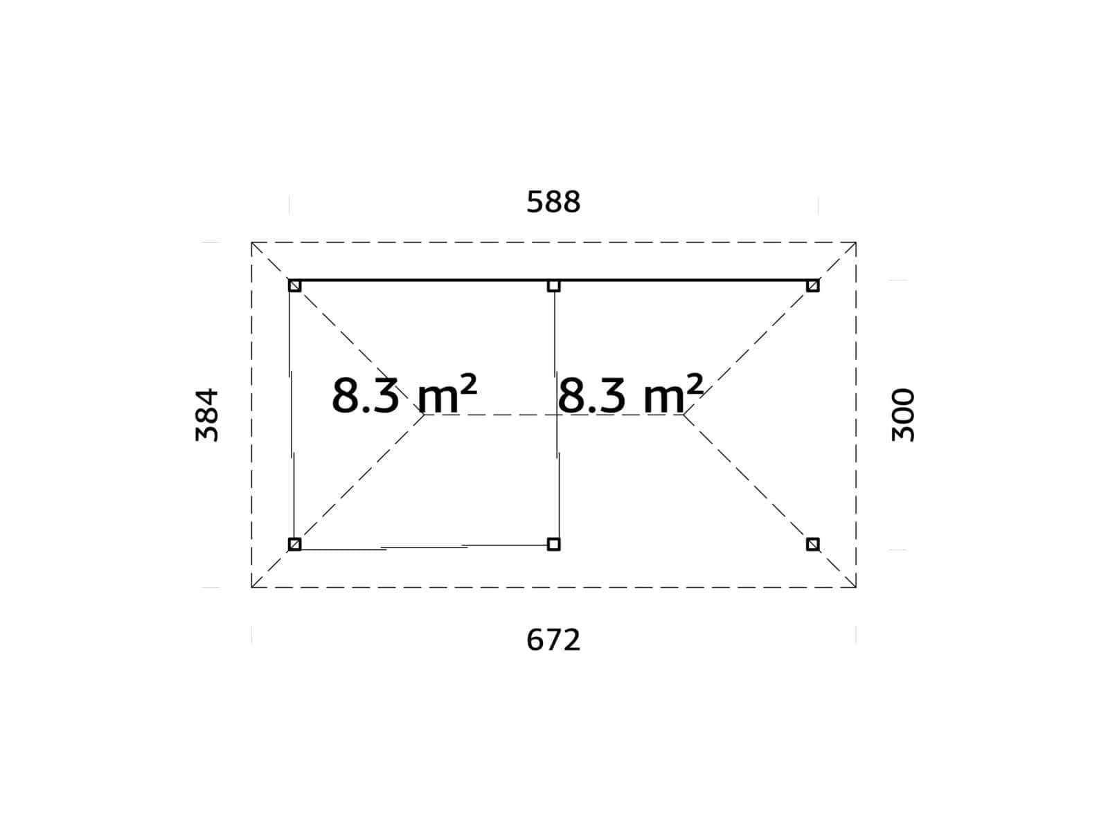 Bianca 16.6m2 Set 206/506 (5.88x3m) Kolme lükandukse ja varikatusega paviljon