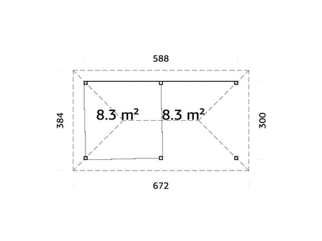 Bianca 16.6m2 Set 206/506 (5.88x3m) Kolme lükandukse ja varikatusega paviljon