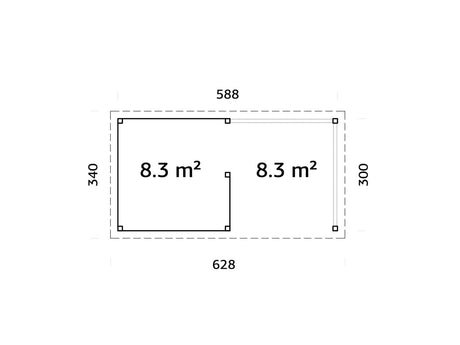 Lenna 16.6m2 Set 310 (5.88x3m) Lamekatusega välibaar varikatusega