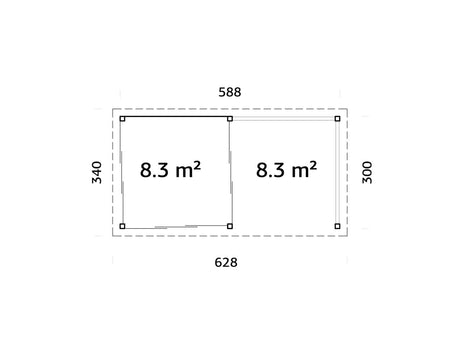 Lenna 16.6m2  Set 404/704 (5.88x3m) Kolme lükanduksega paviljon