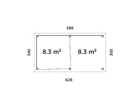 Lenna 16.6m2  Set 405/705 (5.88x3m) Kahe lükandukse ja varikatusega paviljon