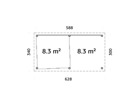 Lenna 16.6m2  Set 406/706 (5.88x3m) Kolme lükandukse ja varikatusega paviljon