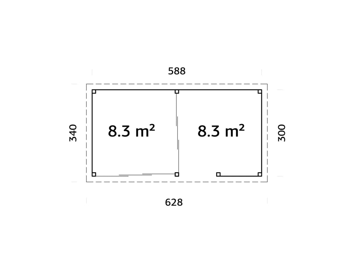 Lenna 16.6m2  Set 407/707 (5.88x3m) Kahe lükandukse ja väliköögiga paviljon