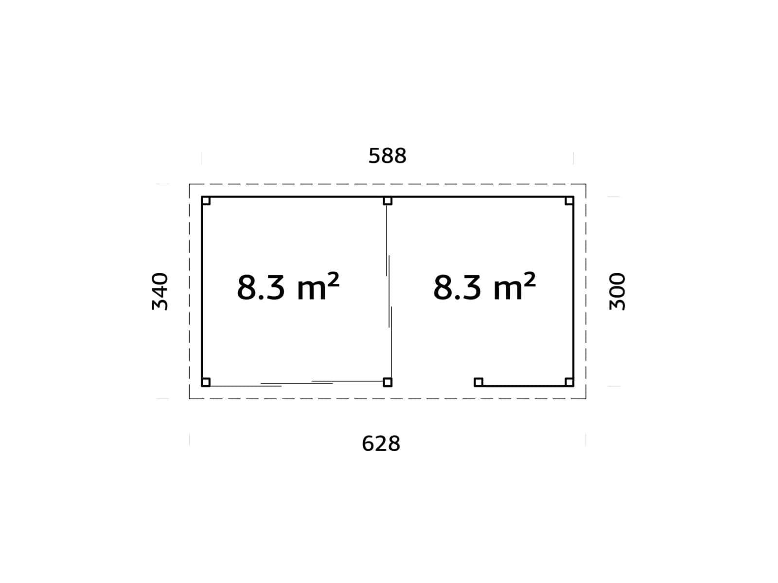 Lenna 16.6m2  Set 407/707 (5.88x3m) Kahe lükandukse ja väliköögiga paviljon