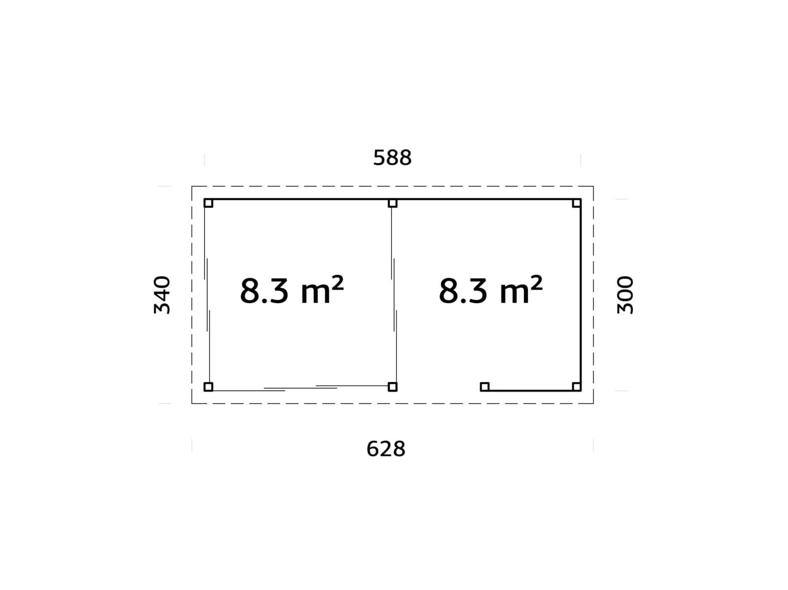 Lenna 16.6 Set 408/708 (5.88x3m) Kolme lükandukse ja väliköögiga paviljon