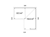 Lenna 24.9m2 Set 410/710 (5.88x5.88m) L-kujuline lamekatusega kolme lükanduksega paviljon väliköögi osaga