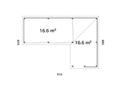 Lenna 33.2m2 Set 420/720 (8.76x5.88m) L-kujuline lamekatuse, kolme lükandukse ja väliköögi osaga paviljon