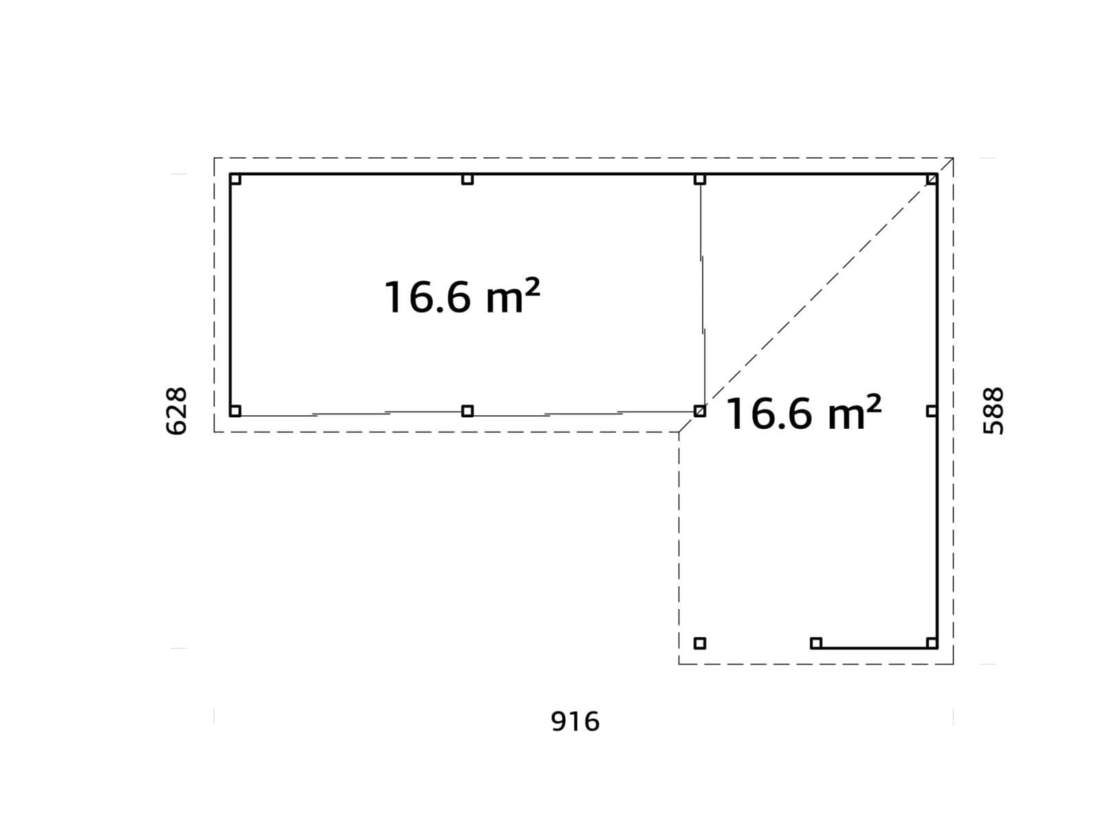 Lenna 33.2m2 Set 420/720 (8.76x5.88m) L-kujuline lamekatuse, kolme lükandukse ja väliköögi osaga paviljon