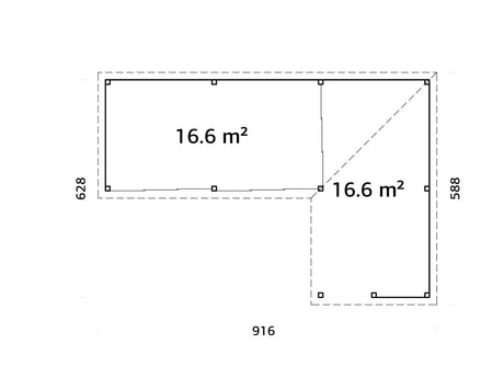 Lenna 33.2m2 Set 420/720 (8.76x5.88m) L-kujuline lamekatuse, kolme lükandukse ja väliköögi osaga paviljon