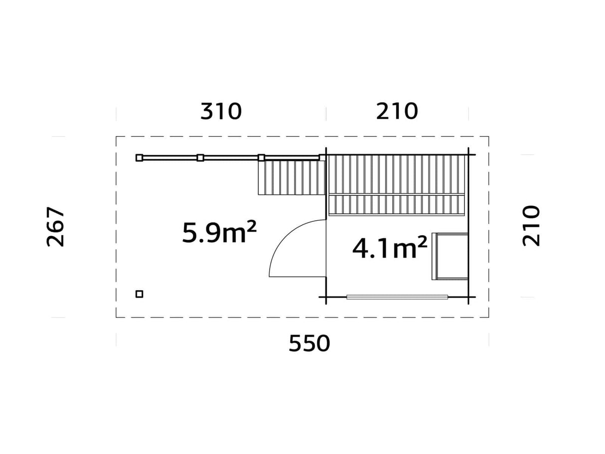 Sanna 4.1+5.9m2 (4.9x2.1m | 44mm) Kompaktne saunamajake varikatusega