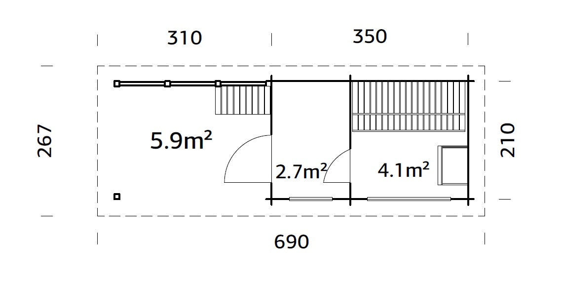 Sanna 6.8+5.9m2 (6.3x2.1m | 44mm) Modernne freesprussist saunamajake riietusruumi ja varikatusega