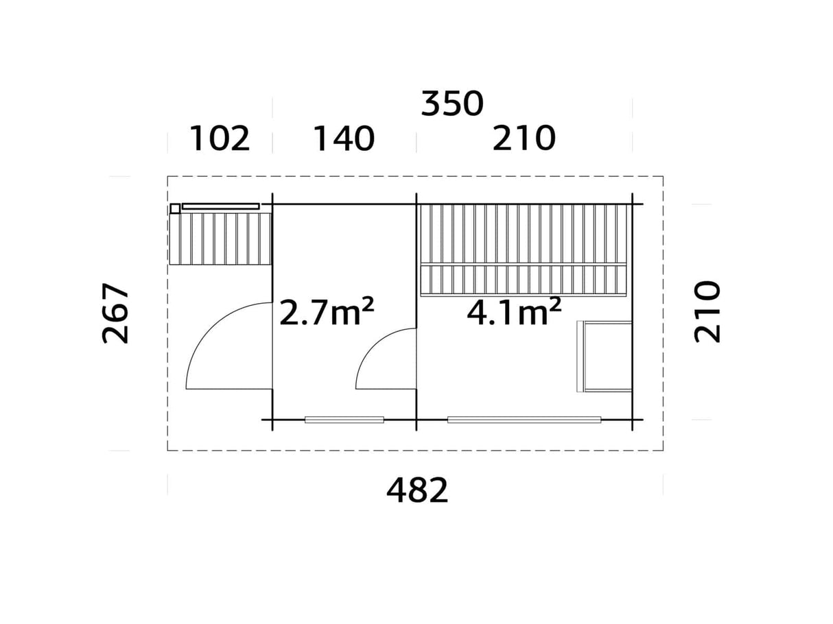 Sanna 6.8m2 (3.5x2.1m | 44mm) Modernne freesprussist saunamajake riietusruumiga