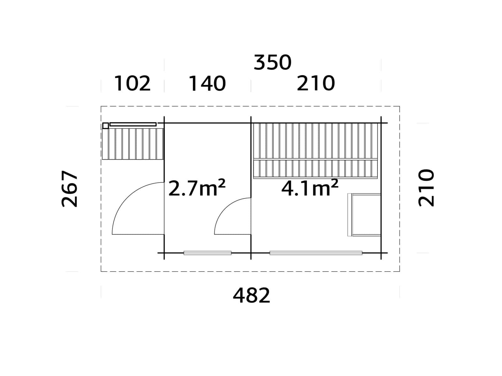 Sanna 6.8m2 (3.5x2.1m | 44mm) Modernne freesprussist saunamajake riietusruumiga