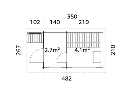 Sanna 6.8m2 (3.5x2.1m | 44mm) Modernne freesprussist saunamajake riietusruumiga