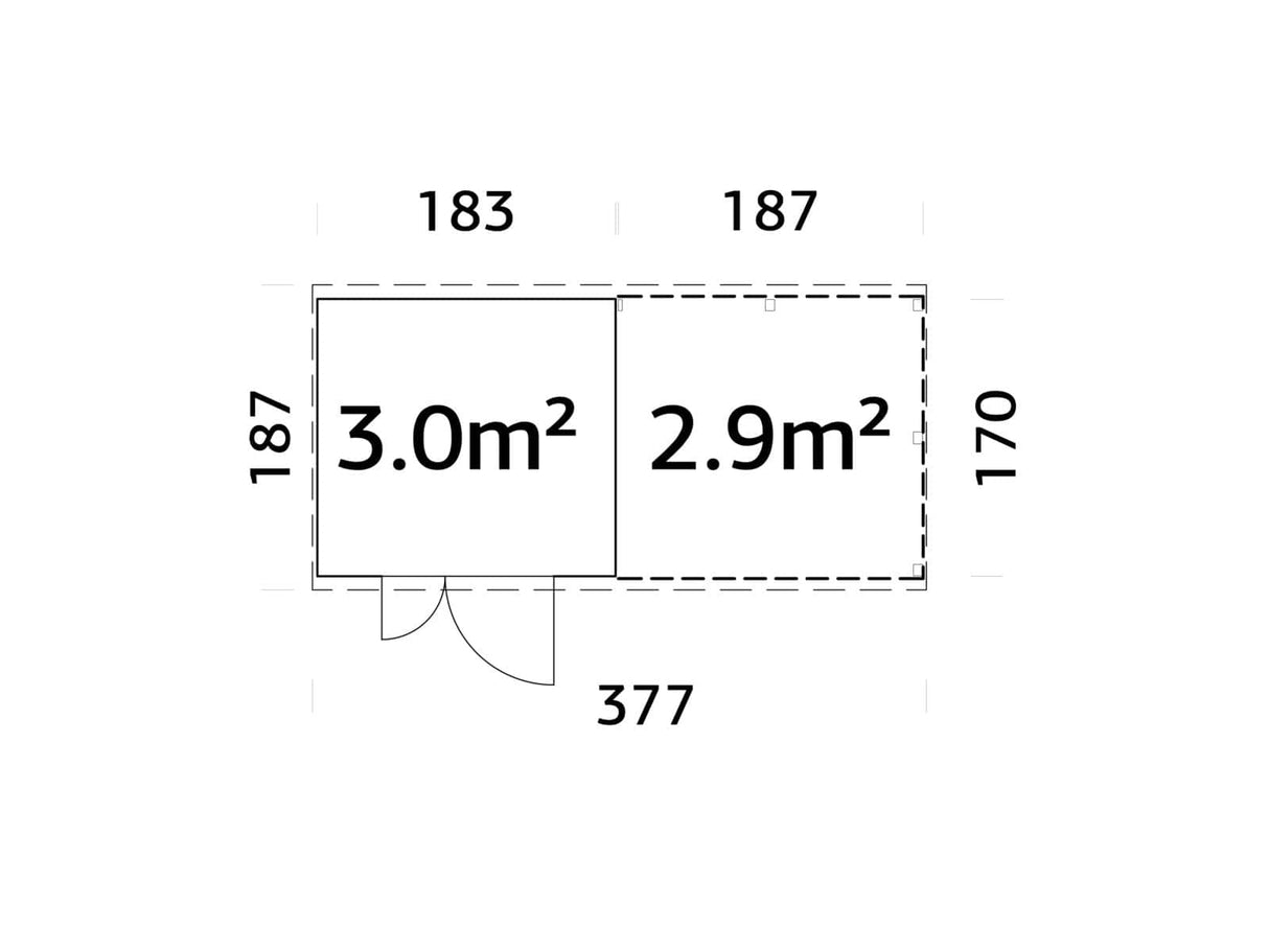 Leif 3+2.9m2 (3.7x1.7m | 16mm) Valmis seinaelementidest praktiline aiakuur varikatusega