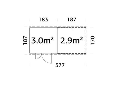 Leif 3+2.9m2 (3.7x1.7m | 16mm) Valmis seinaelementidest praktiline aiakuur varikatusega
