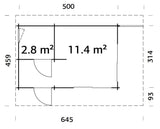 Cecilia 14.2m2 (5x3.14m | 70mm) Kaheruumiline suvemaja alumiiniumakende ja -ustega