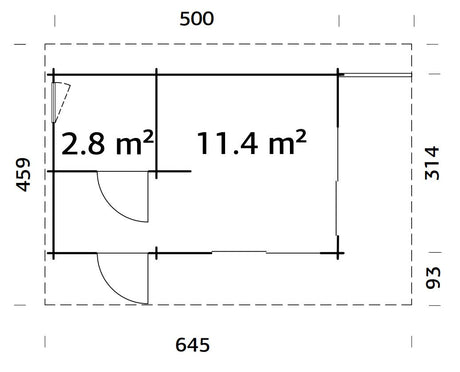 Cecilia 14.2m2 (5x3.14m | 70mm) Kaheruumiline suvemaja alumiiniumakende ja -ustega