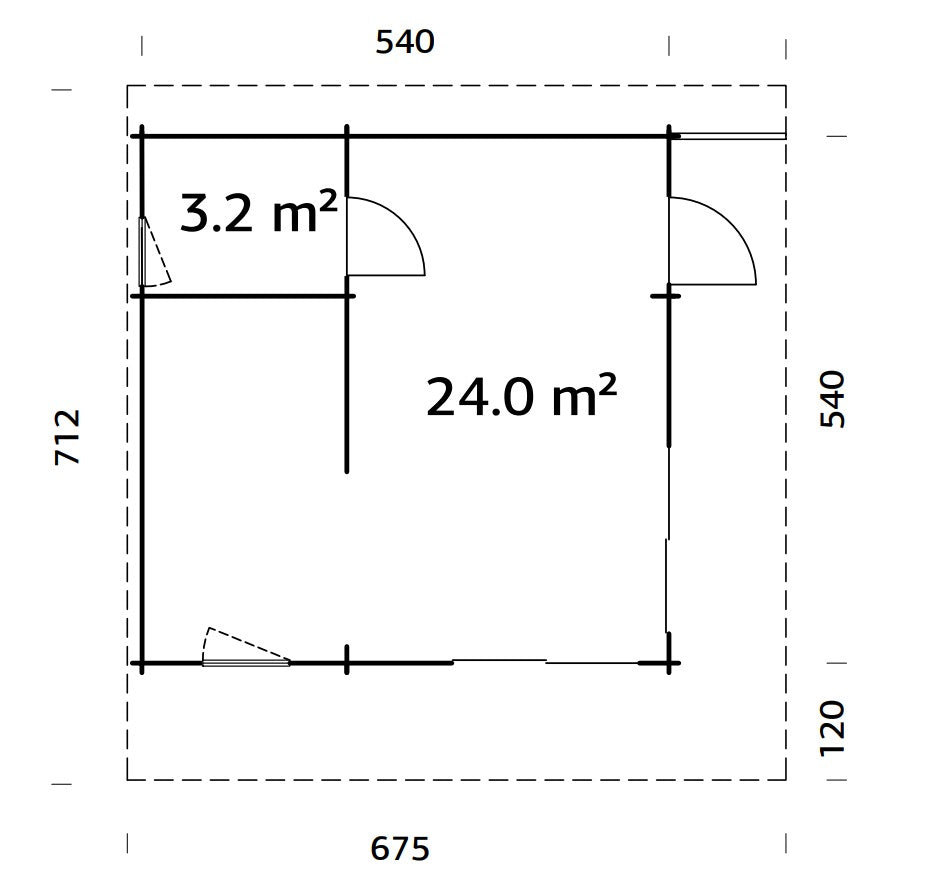 Cecilia 27.2m2 (5.4x5.4m | 70mm) Mitmeruumiline suvemaja alumiiniumakende ja -ustega