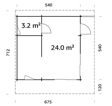 Cecilia 27.2m2 (5.4x5.4m | 70mm) Mitmeruumiline suvemaja alumiiniumakende ja -ustega