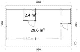Cecilia 32m2 (8.9x4.2m | 70mm) Kolmeruumiline suvemaja alumiiniumakende ja -ustega