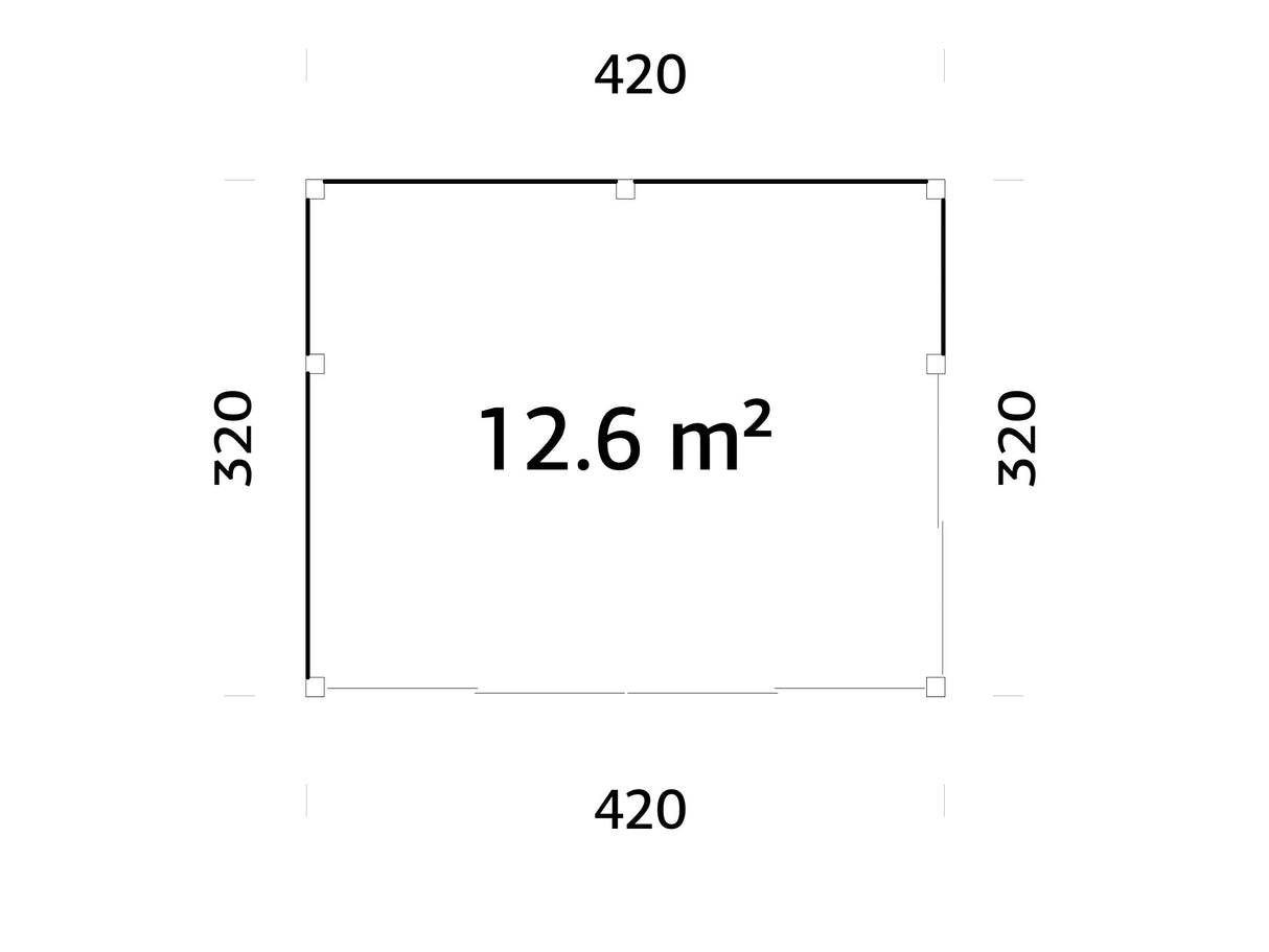 Serena 1 (4,2x3,2 m | 12,6 m² | 44 mm) Modernne klaaspaviljon aeda – alumiiniumuksed ja -aknad (ühekordne või topeltklaas)