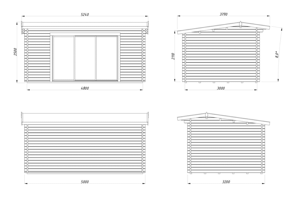 Ines 13.7m2 (4.8x3m | 44mm) Lükandustega freespruss-aiamaja