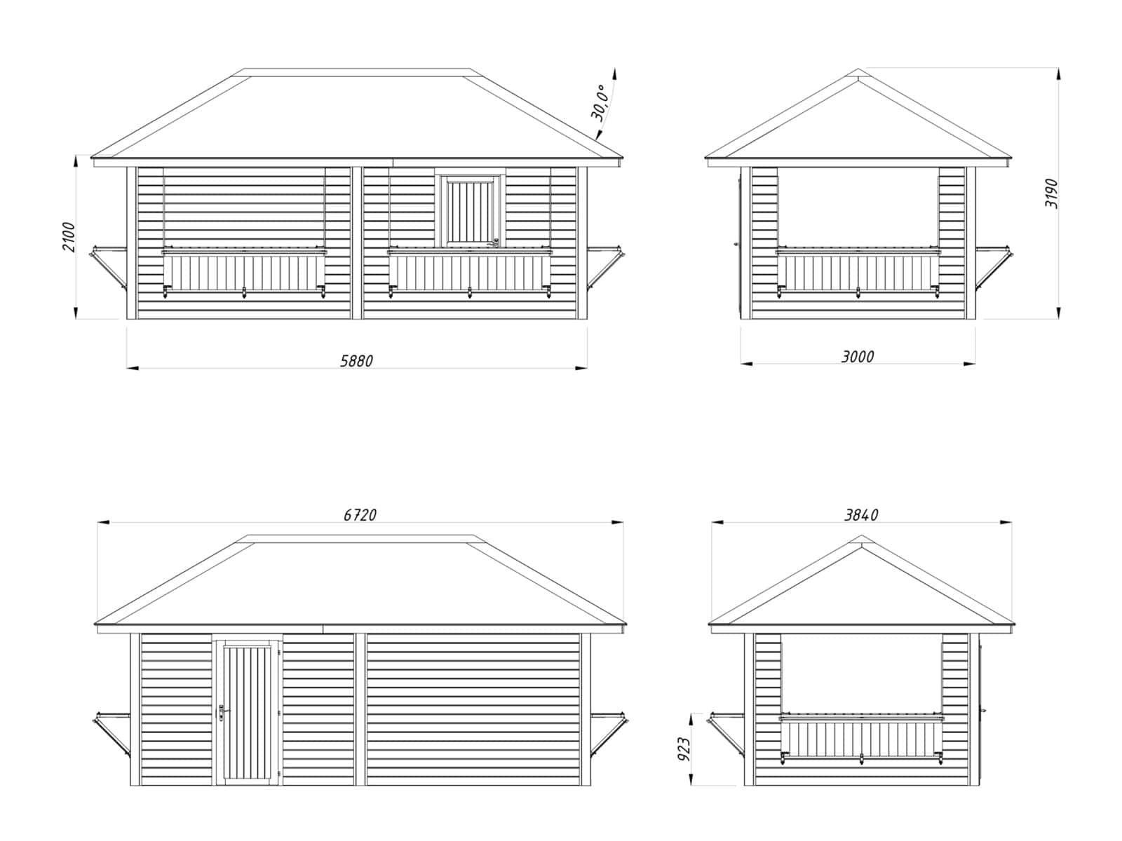 Bianca 16.6m2 Set 112 (5.88x3m) Nelja luugiga suur kiosk