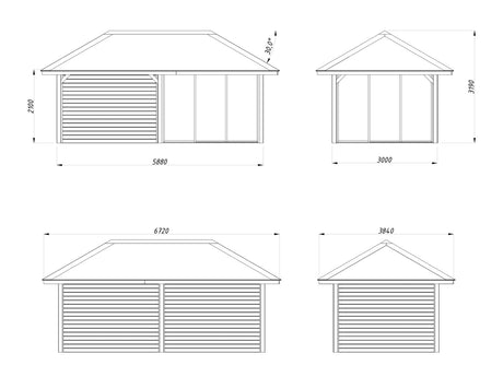 Bianca 16.6m2 Set 205/505 (5.88x3m) Kahe lükandukse ja varikatusega paviljon