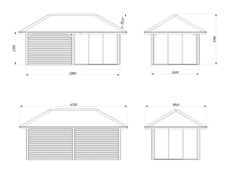 Bianca 16.6m2 Set 206/506 (5.88x3m) Kolme lükandukse ja varikatusega paviljon