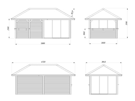 Bianca 16.6m2 Set 208/508 (5.88x3m) Kolme lükanduksega paviljon väliköögi osaga