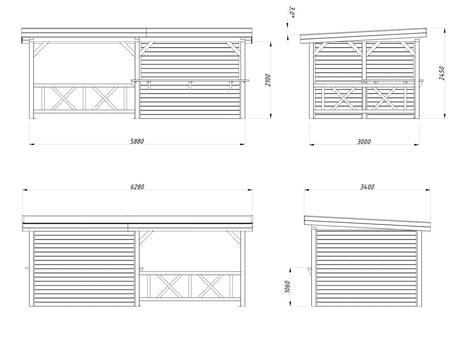Lenna 16.6m2 Set 310 (5.88x3m) Lamekatusega välibaar varikatusega