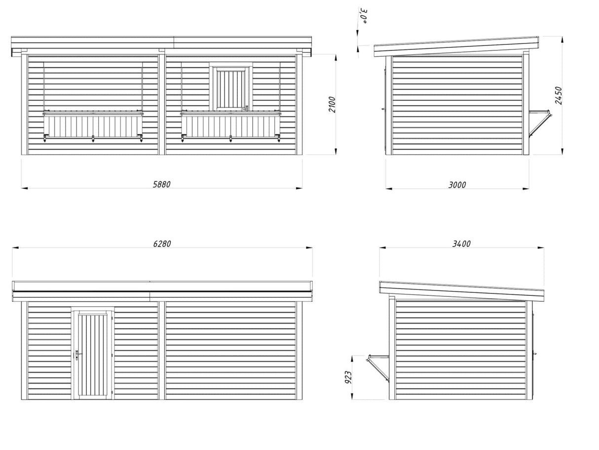Lenna 16.6m2 Set 311 (5.88x3m) Lamekatuse ja kahe luugiga kiosk