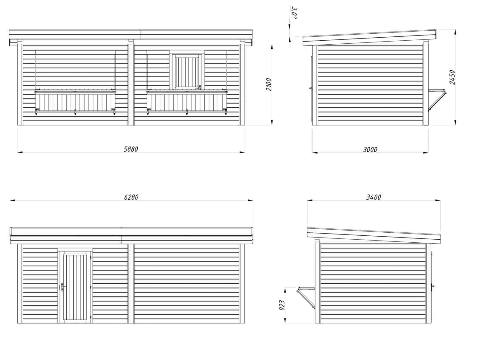 Lenna 16.6m2 Set 311 (5.88x3m) Lamekatuse ja kahe luugiga kiosk