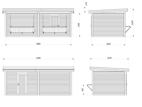 Lenna 16.6m2 Set 311 (5.88x3m) Lamekatuse ja kahe luugiga kiosk