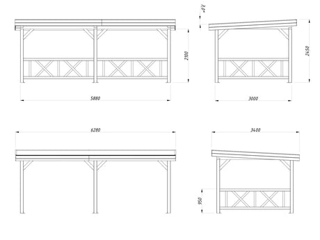 Lenna 16.6m2 Set 307 (5.88x3m) Lamekatusega suur paviljon